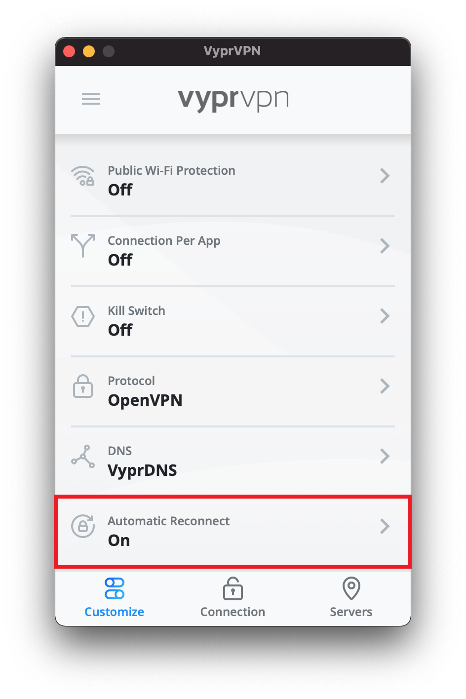 Vypr_App_-_Customize_Menu_-_Automatic_Reconnect_Selected.png